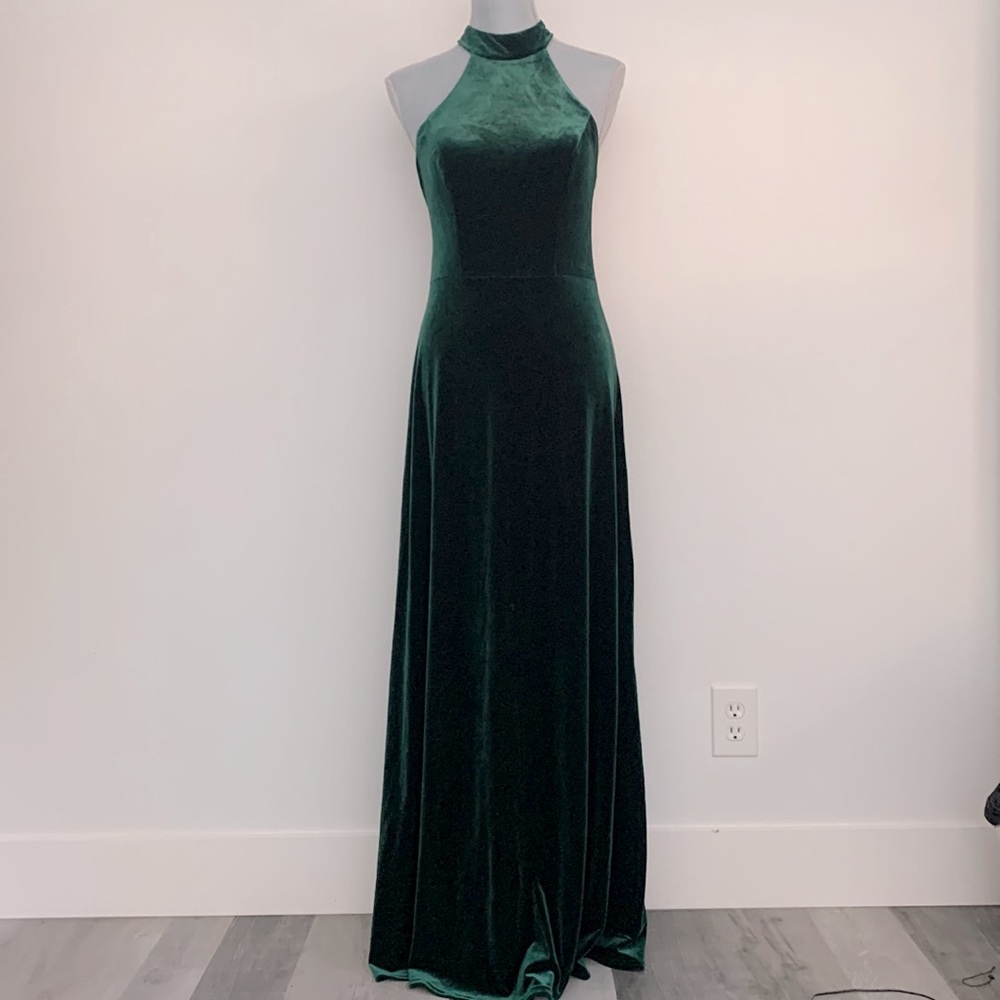 REVELRY Emerald Green Maxi Gown Halter Neckline Sleeveless Prom velvet women 6
